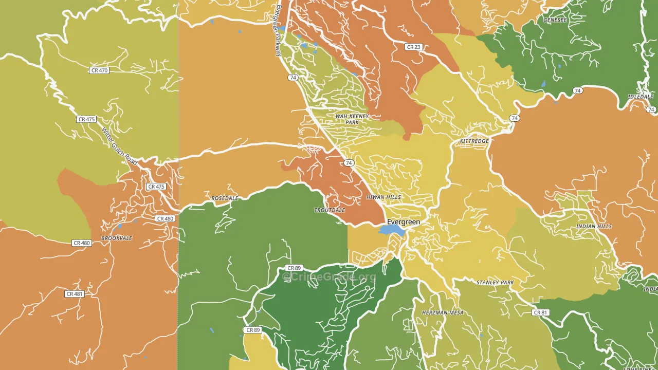 Evergreen, CO Map of Murder Rates