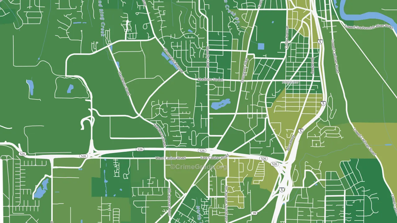 Evergreen, Everett, WA Map of Murder Rates