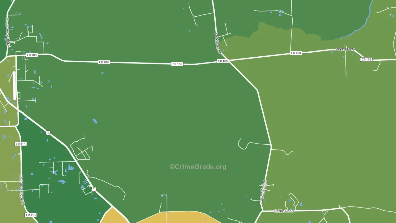 Evergreen, FL Map of Murder Rates