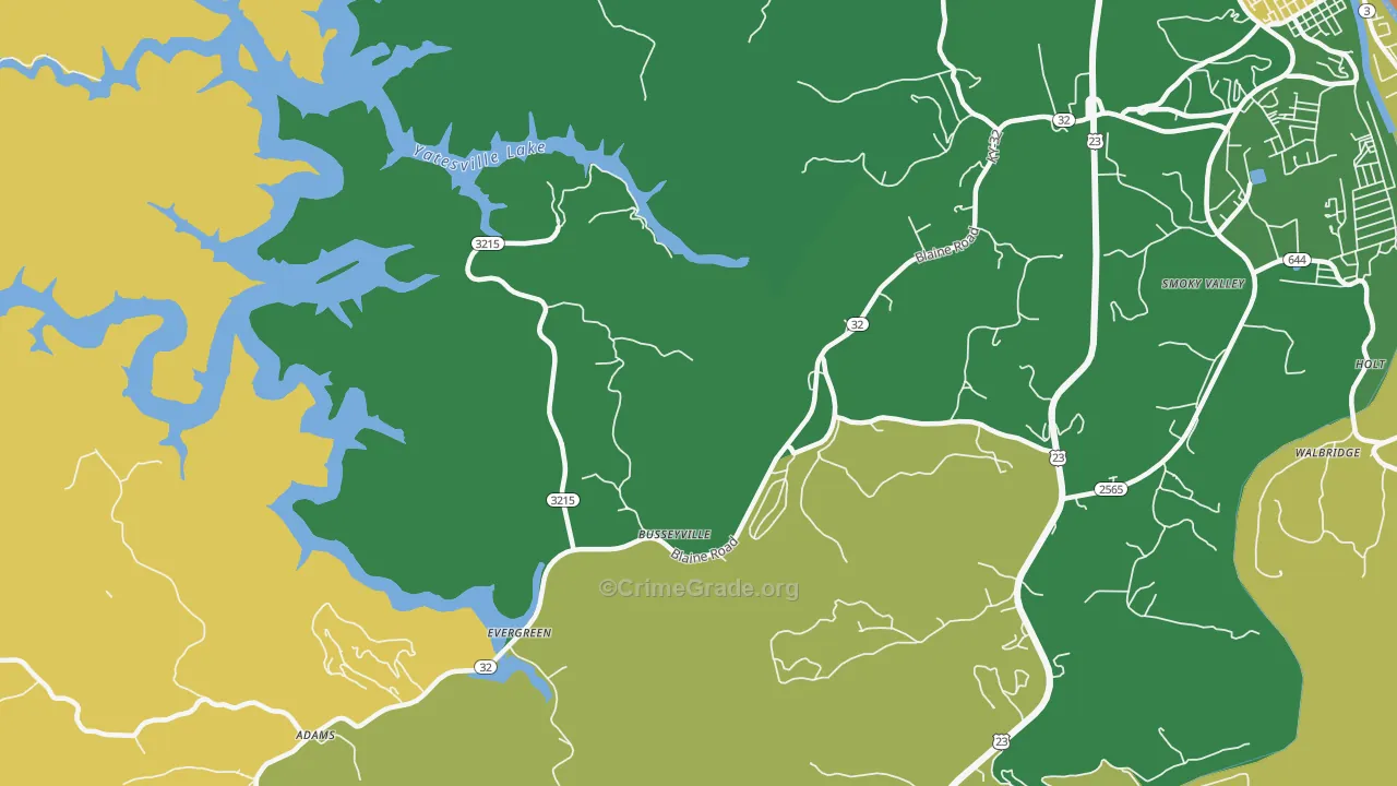 Evergreen, KY Map of Murder Rates