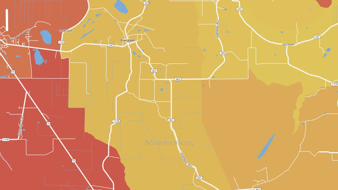 Evergreen, LA Map of Murder Rates