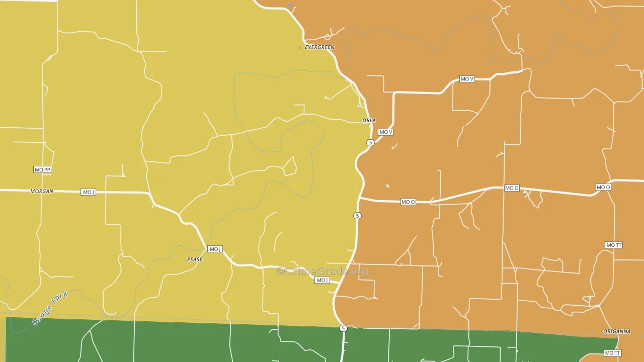 Evergreen, MO Map of Murder Rates
