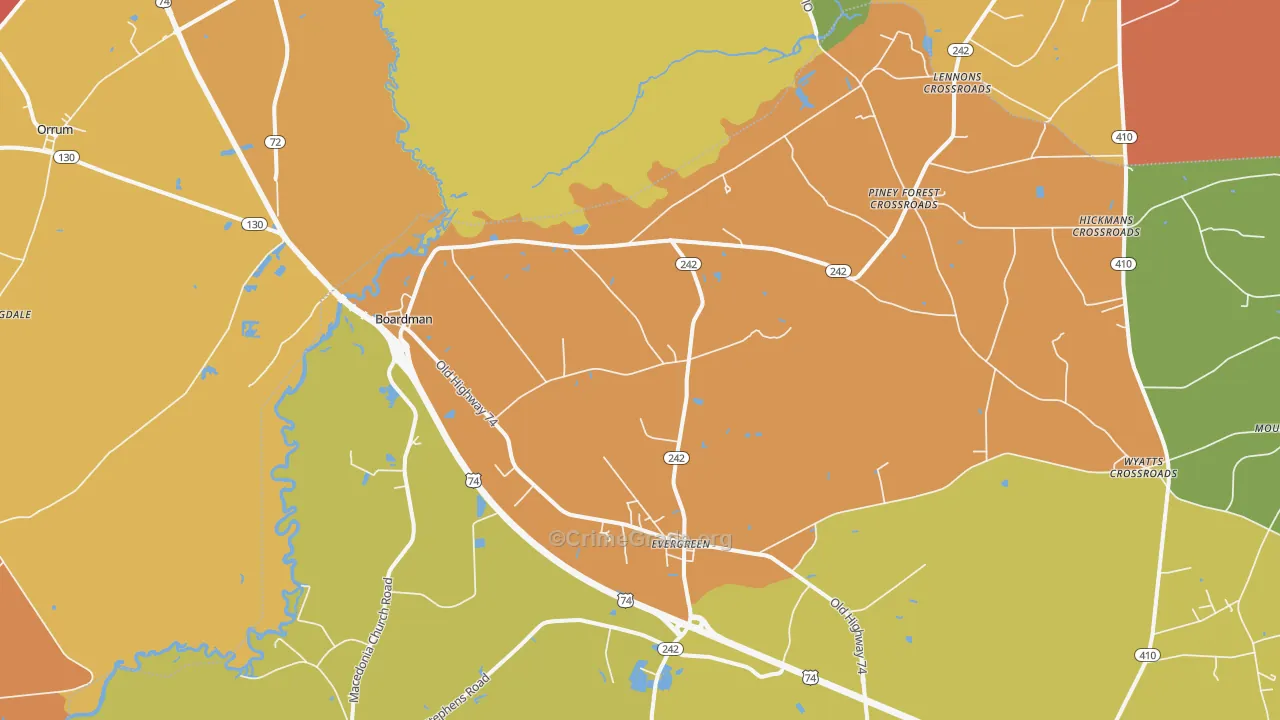 Evergreen, NC Map of Murder Rates