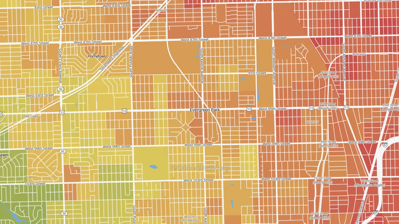 Evergreen Park, IL Map of Murder Rates