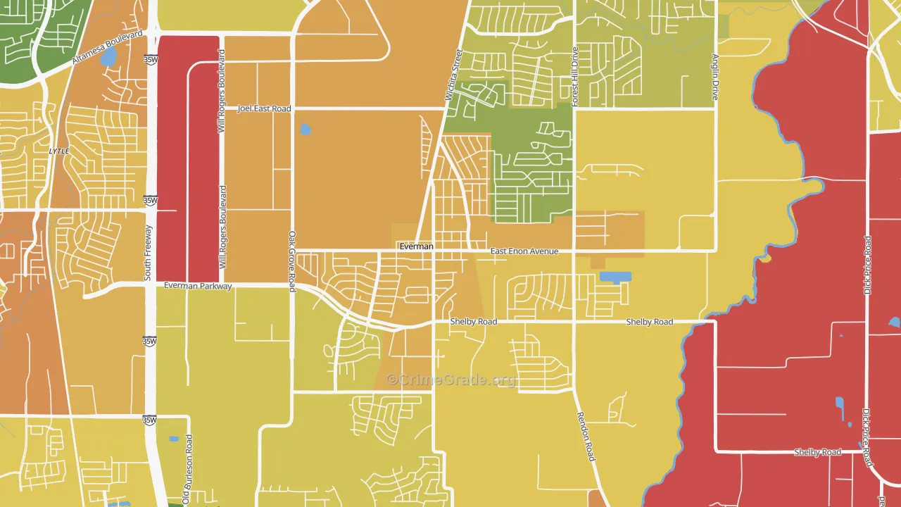 Everman, TX Map of Murder Rates