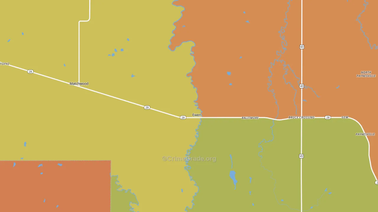 Ewen, MI Map of Murder Rates