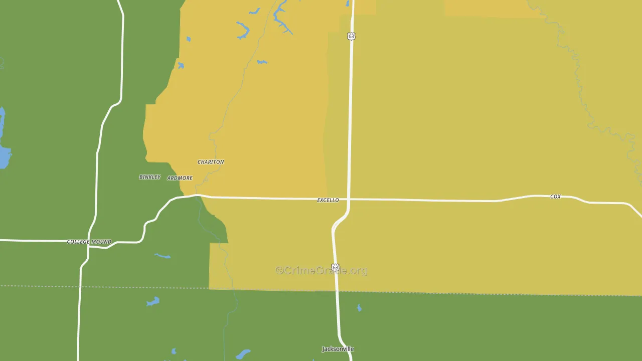 Excello, MO Map of Murder Rates