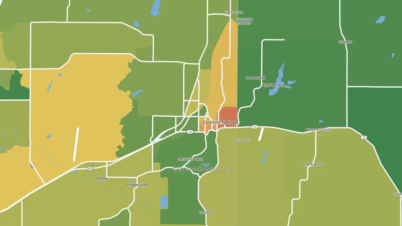 Excelsior Springs, MO Map of Murder Rates