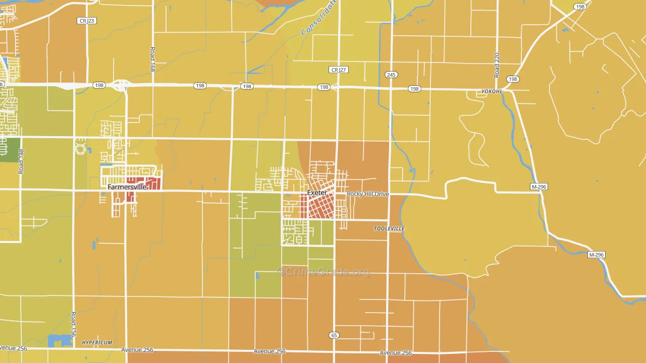 Exeter, CA Map of Murder Rates