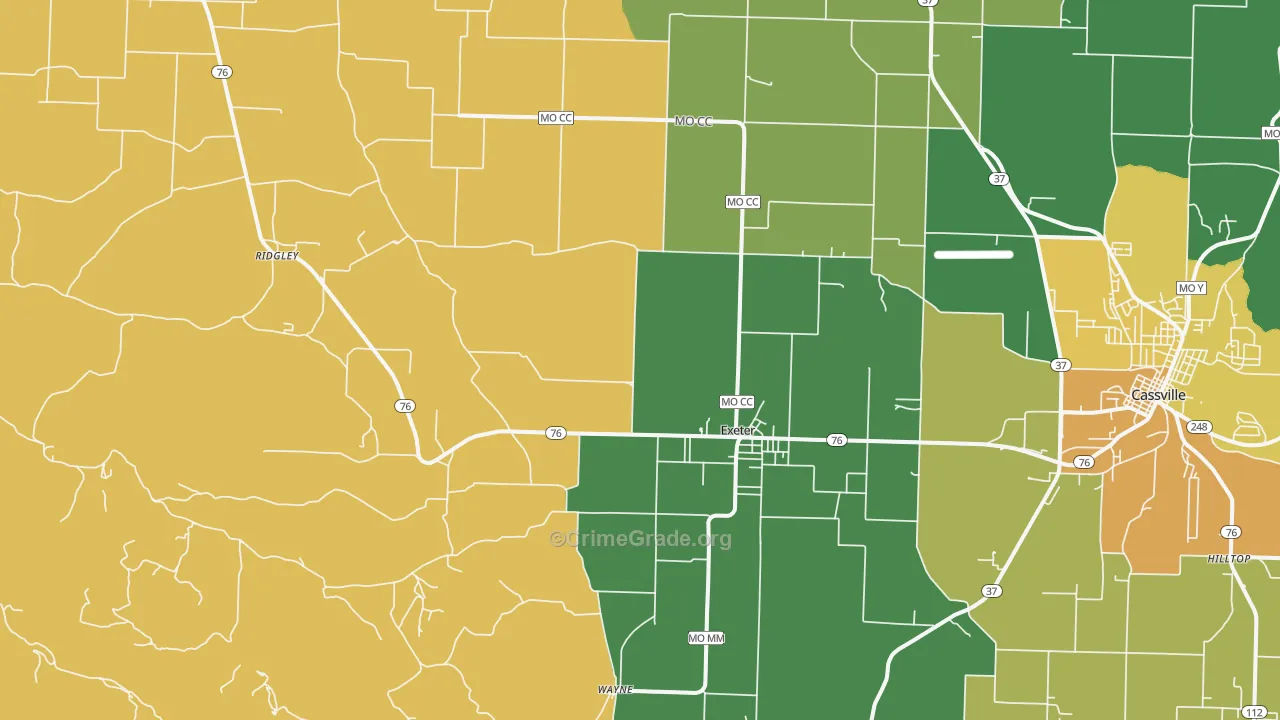 Exeter, MO Map of Murder Rates