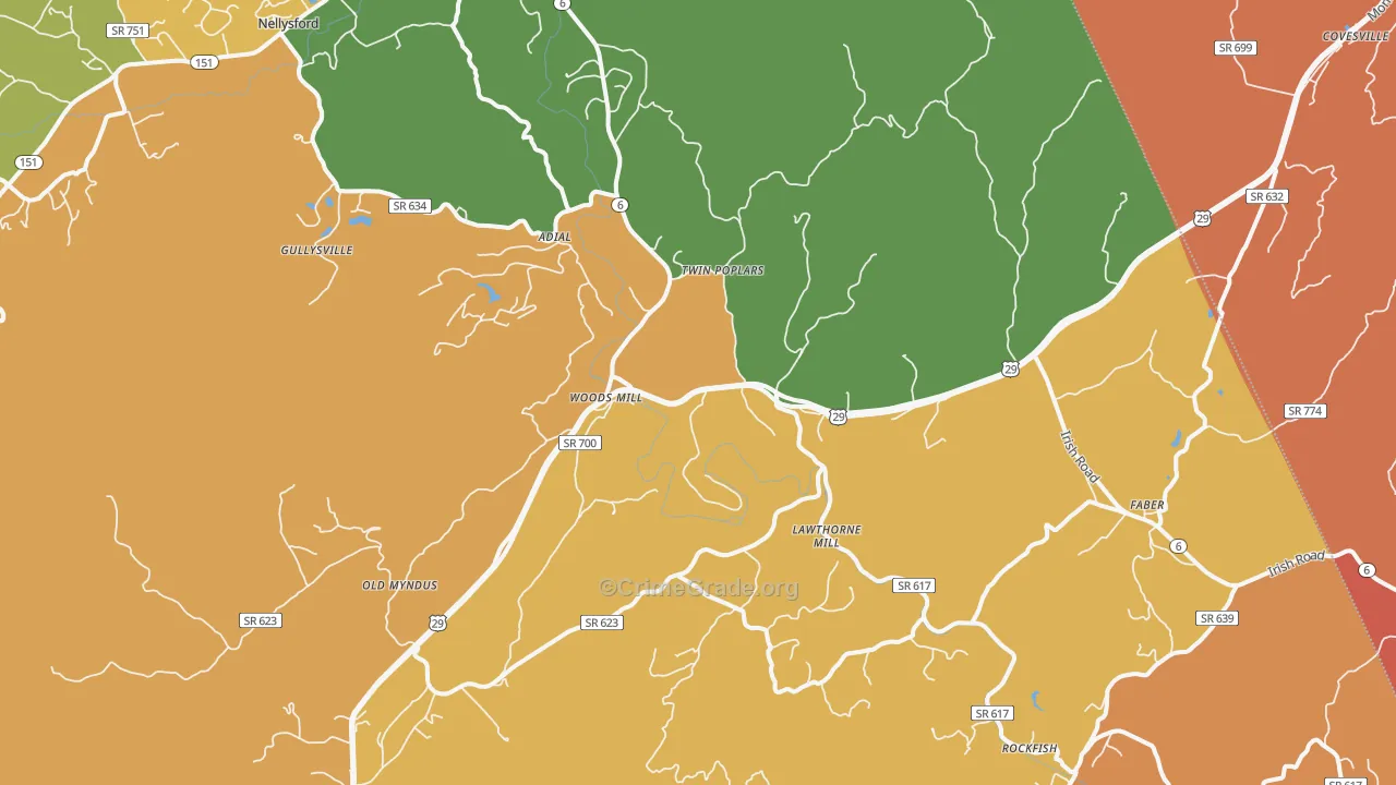 Faber, VA Map of Murder Rates