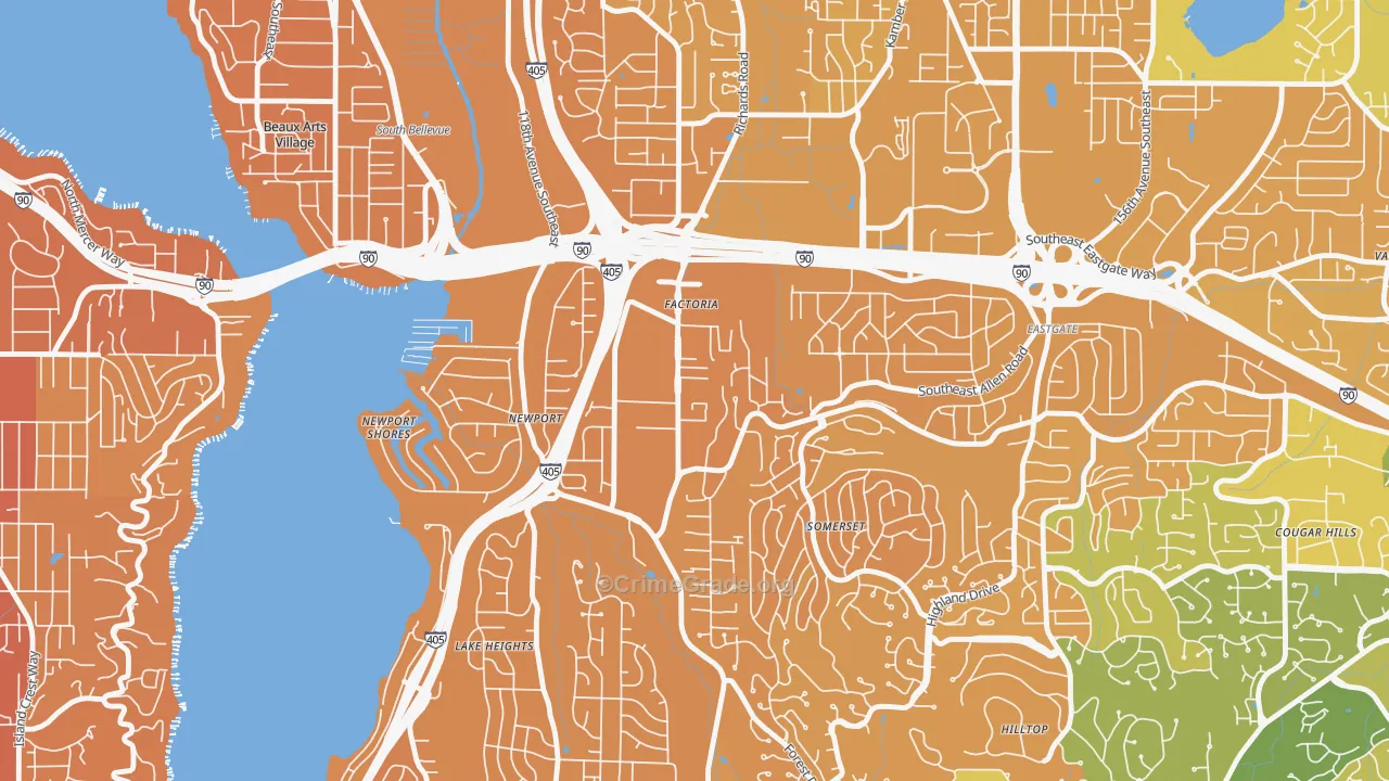 Factoria, Bellevue, WA Map of Murder Rates