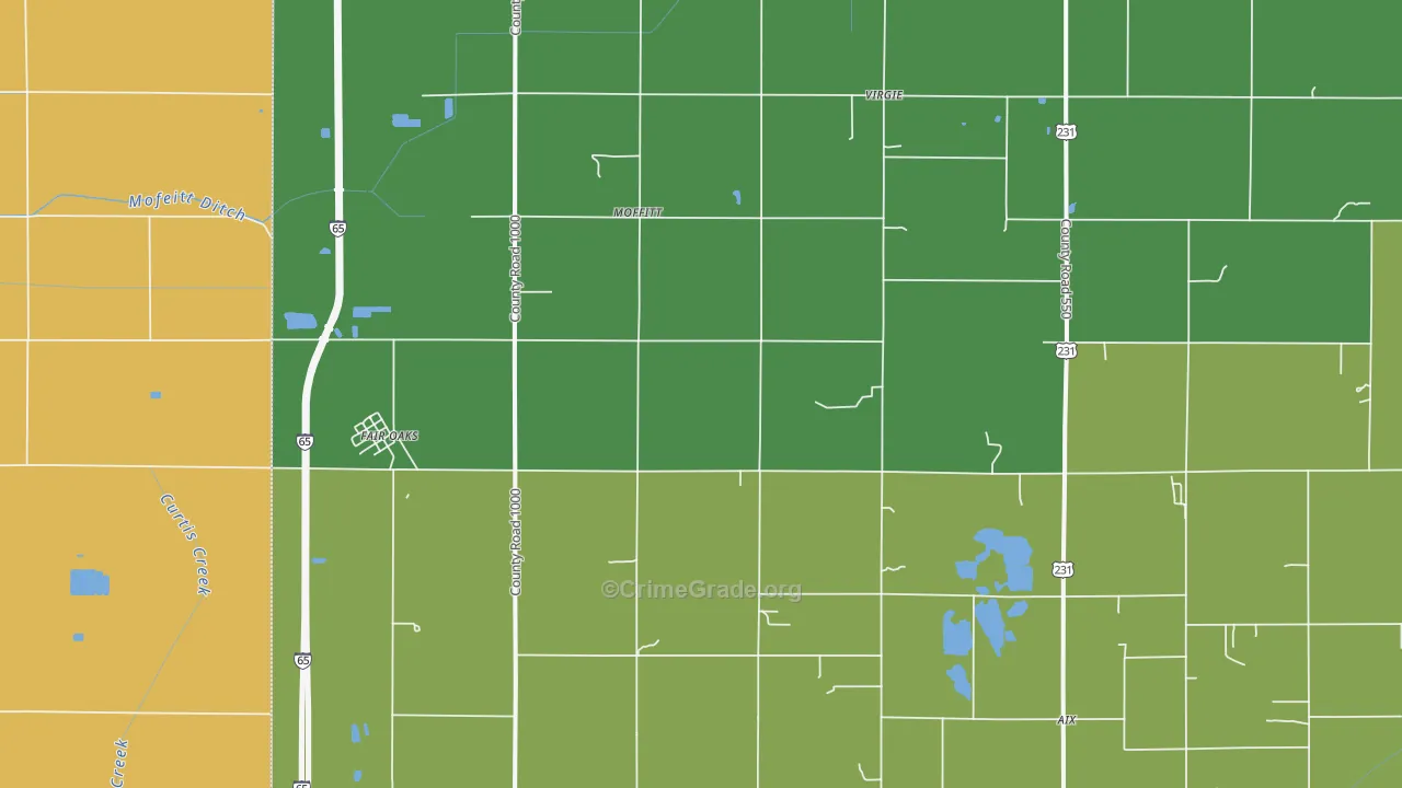 Fair Oaks, IN Map of Murder Rates