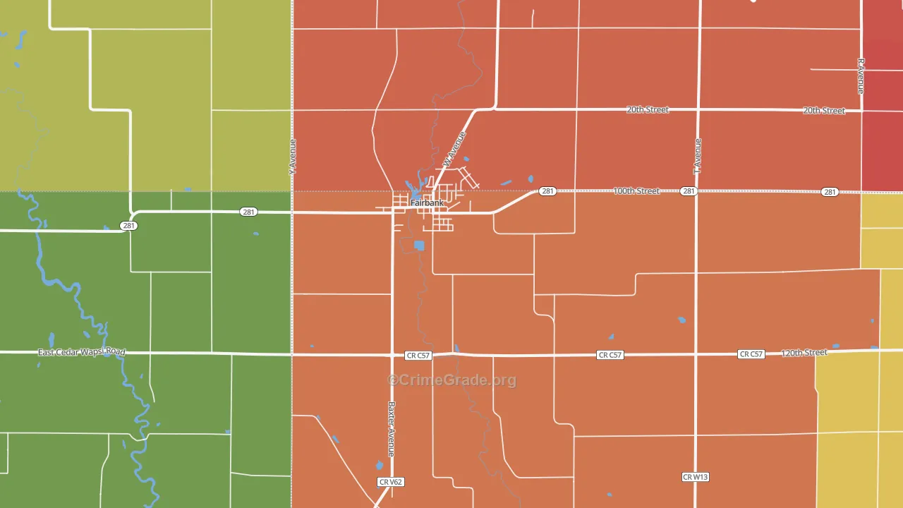 Fairbank, IA Map of Murder Rates