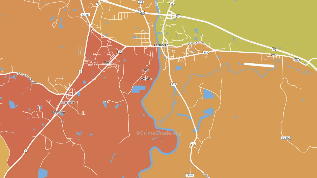Fairdale, AL Map of Murder Rates