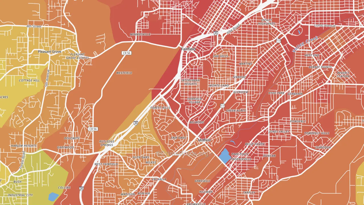 Fairfield, AL Map of Murder Rates