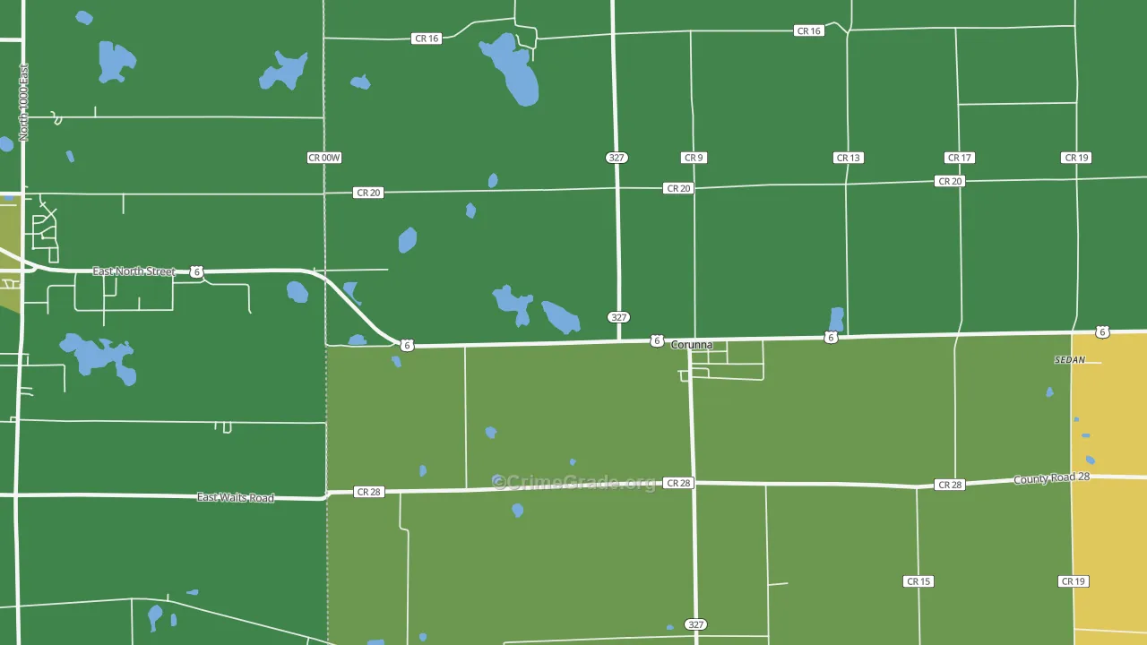 Fairfield Center, IN Map of Murder Rates