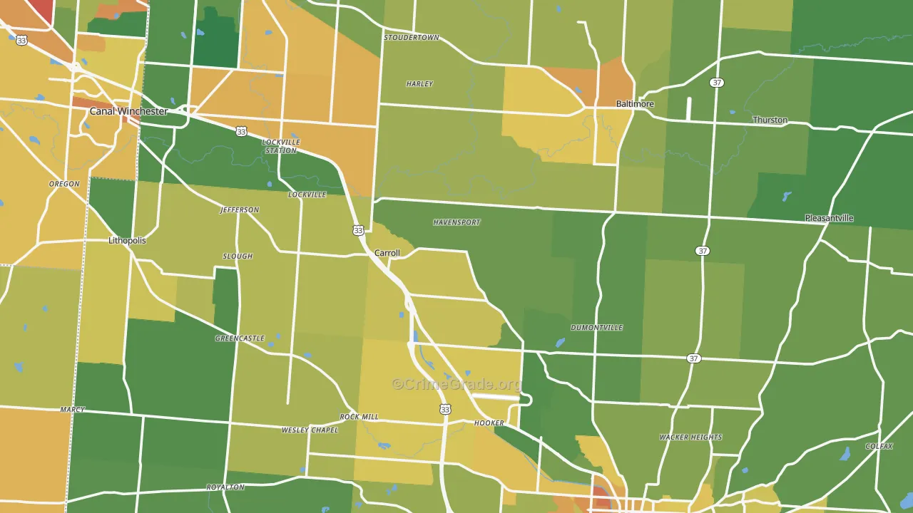 Fairfield County, OH Map of Murder Rates