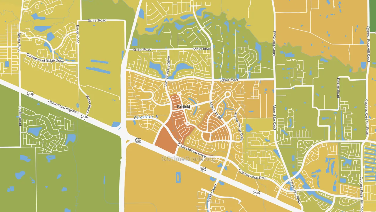 Fairfield, Cypress, TX Map of Murder Rates