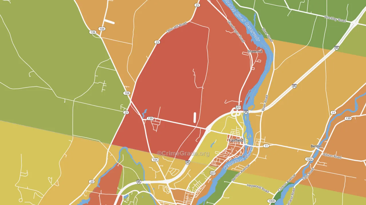 Fairfield, ME Map of Murder Rates