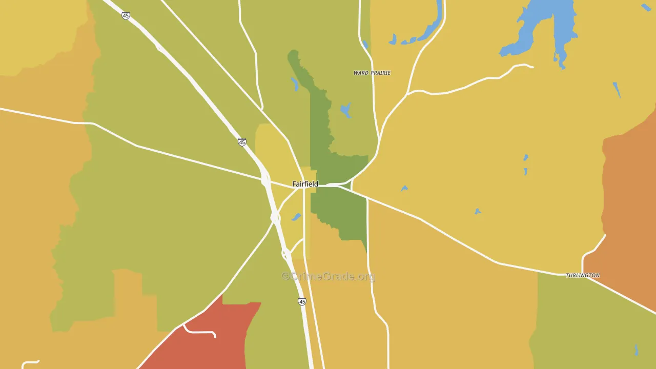 Fairfield, TX Map of Murder Rates