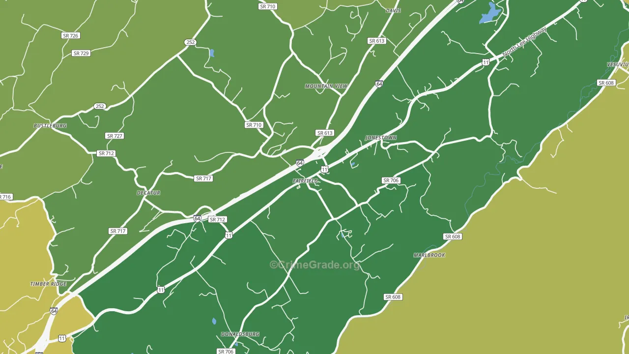 Fairfield, VA Map of Murder Rates