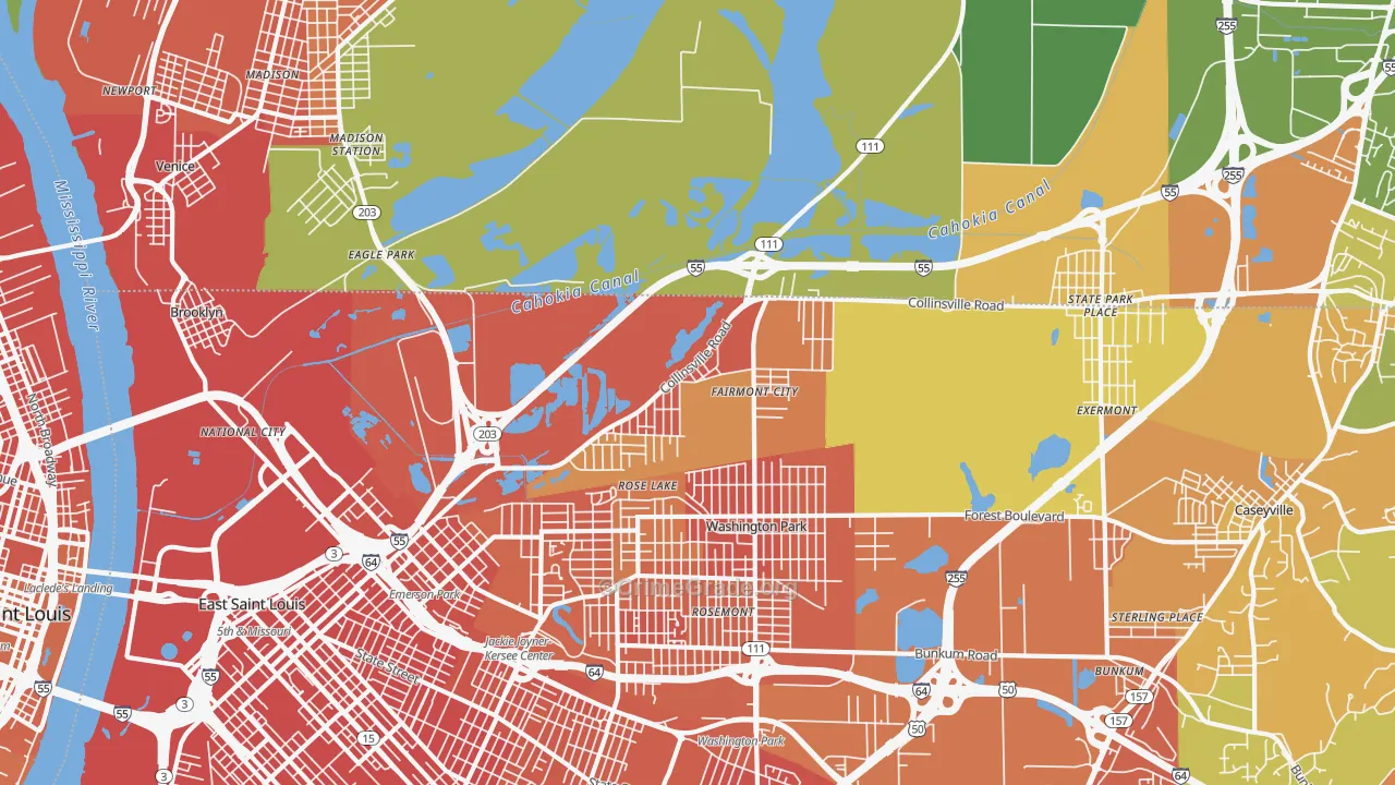Fairmont City, IL Map of Murder Rates