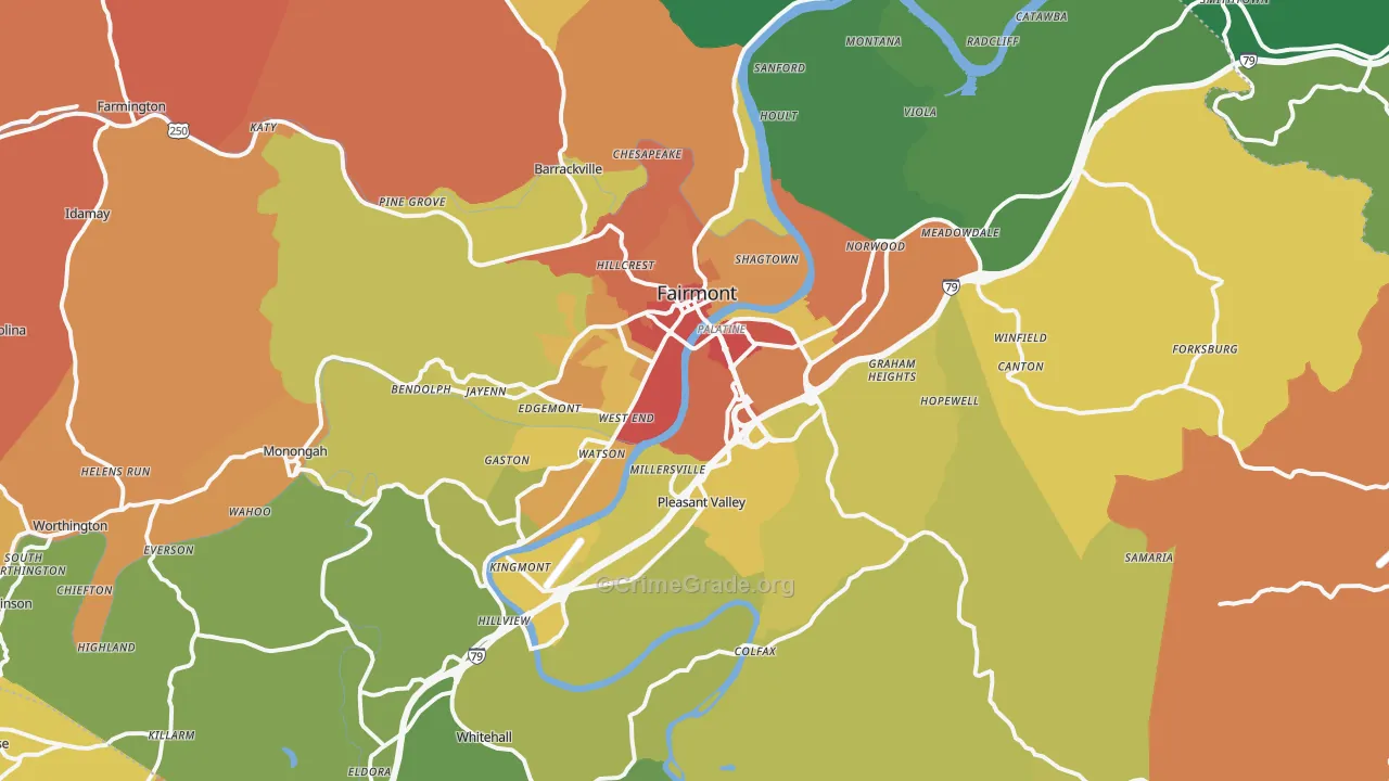 Fairmont, WV Map of Murder Rates