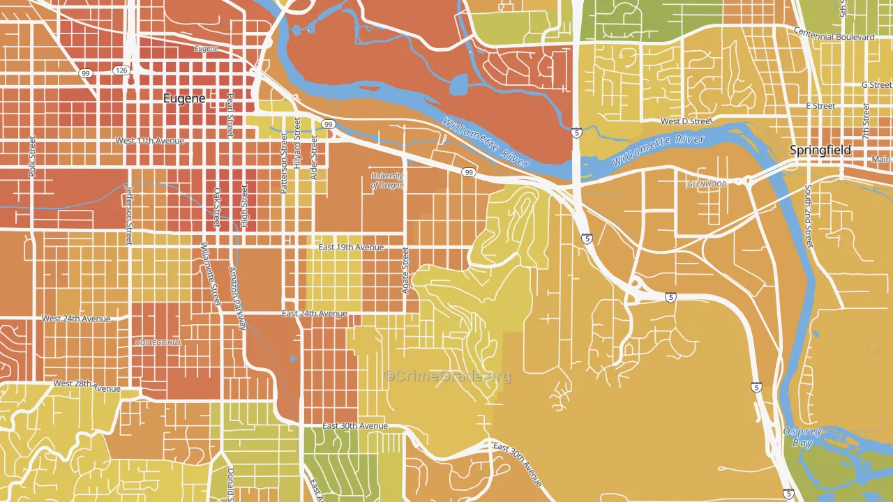 Fairmount, Eugene, OR Map of Murder Rates