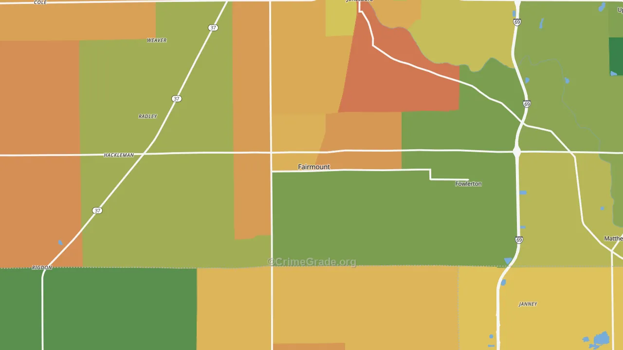 Fairmount, IN Map of Murder Rates