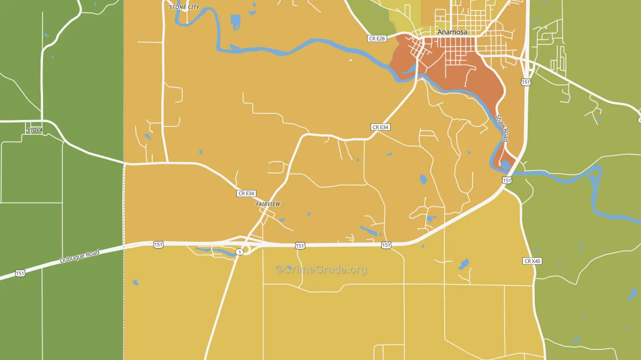 Fairview, IA Map of Murder Rates