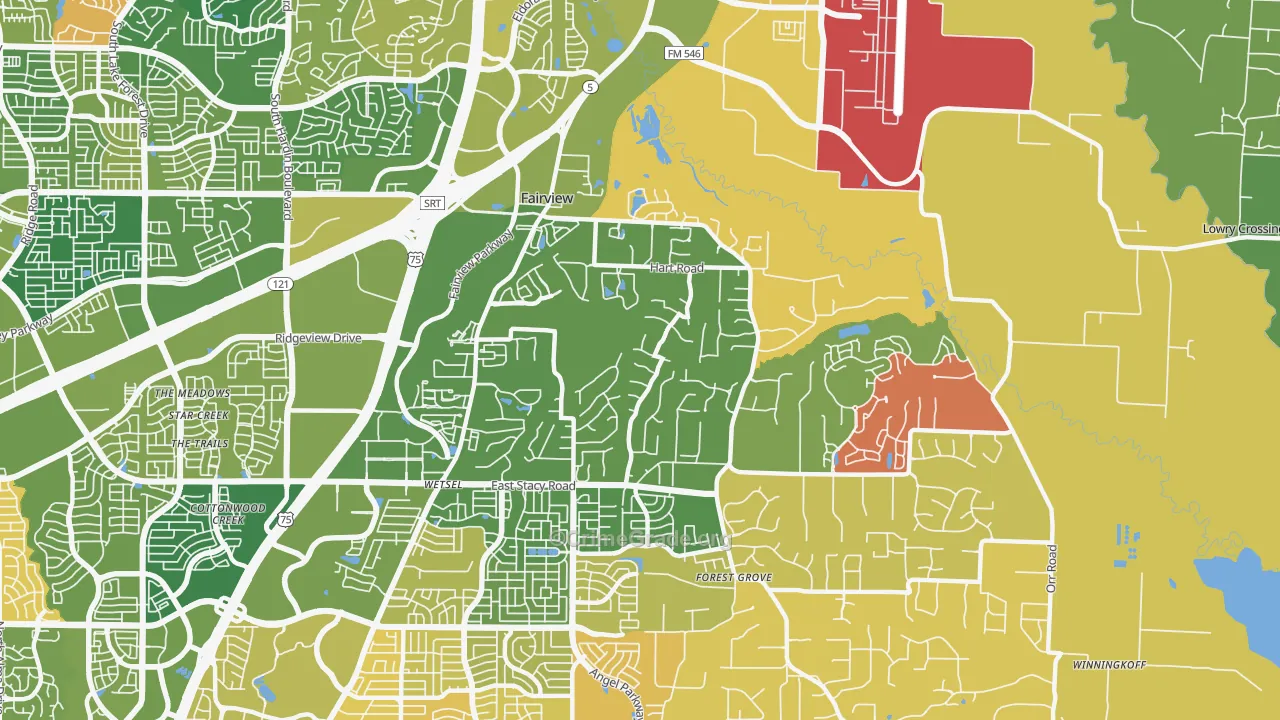 Fairview, TX Map of Murder Rates