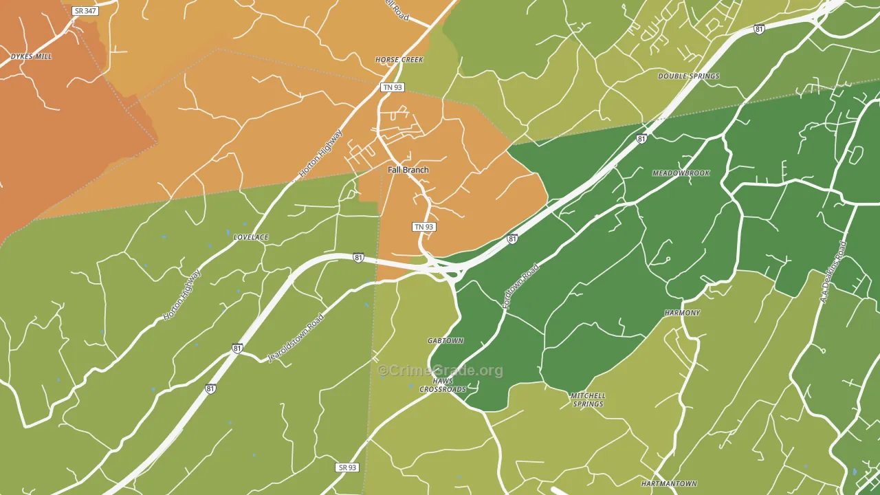 Fall Branch, TN Map of Murder Rates