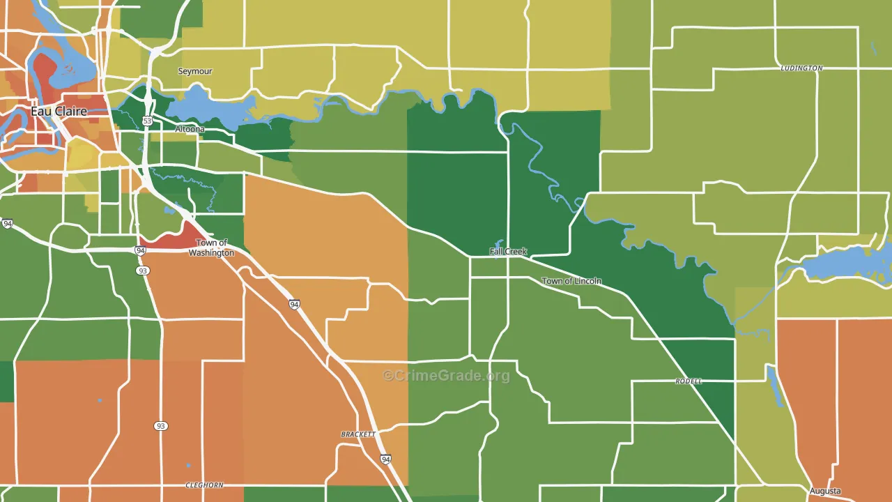 Fall Creek, WI Map of Murder Rates