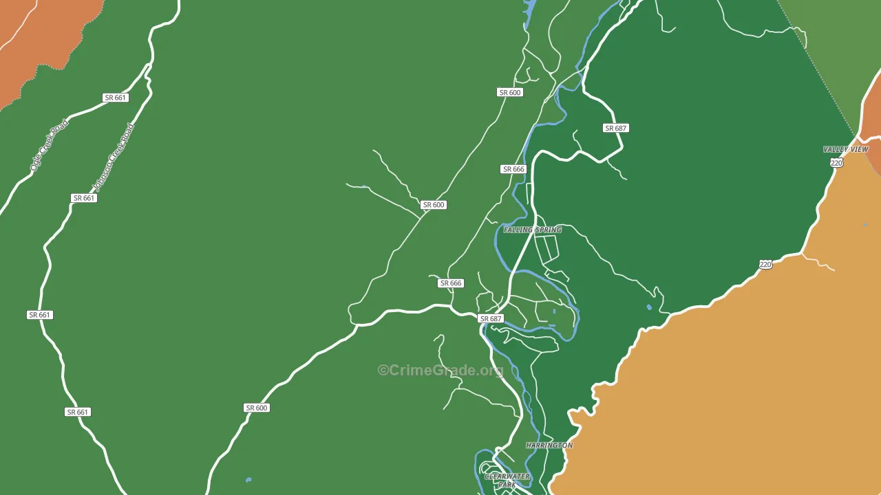 Falling Spring, VA Map of Murder Rates