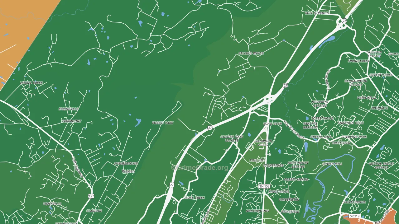 Falling Water, TN Map of Murder Rates