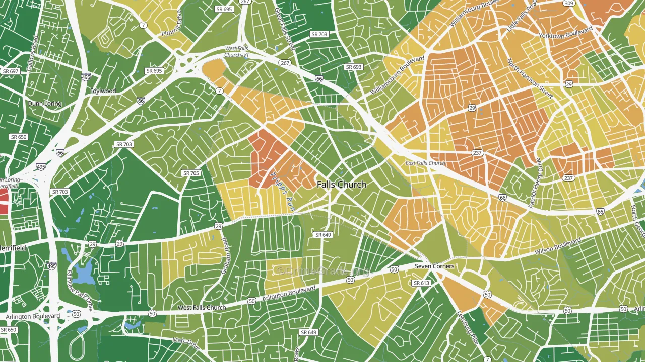 Falls Church City, VA Map of Murder Rates