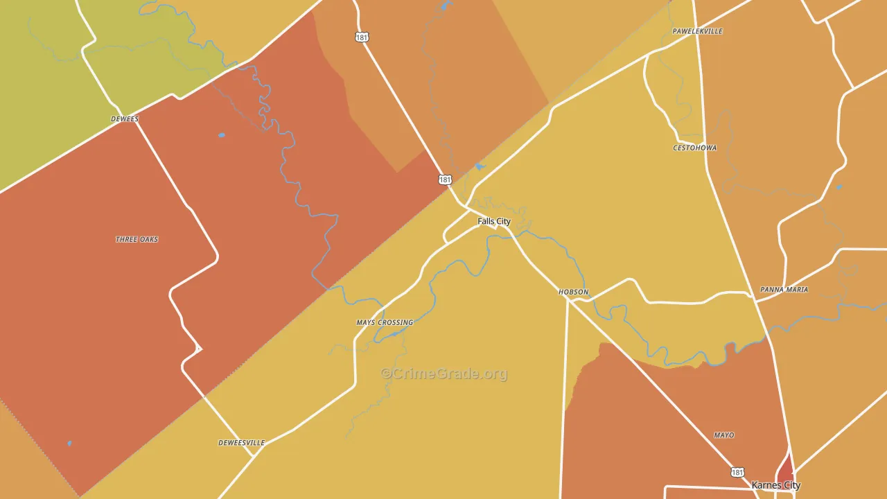 Falls City, TX Map of Murder Rates