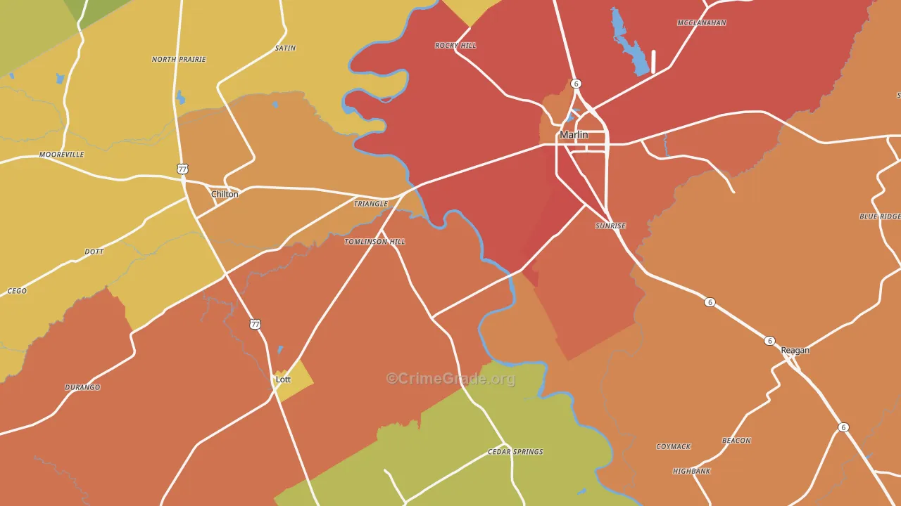 Falls County, TX Map of Murder Rates