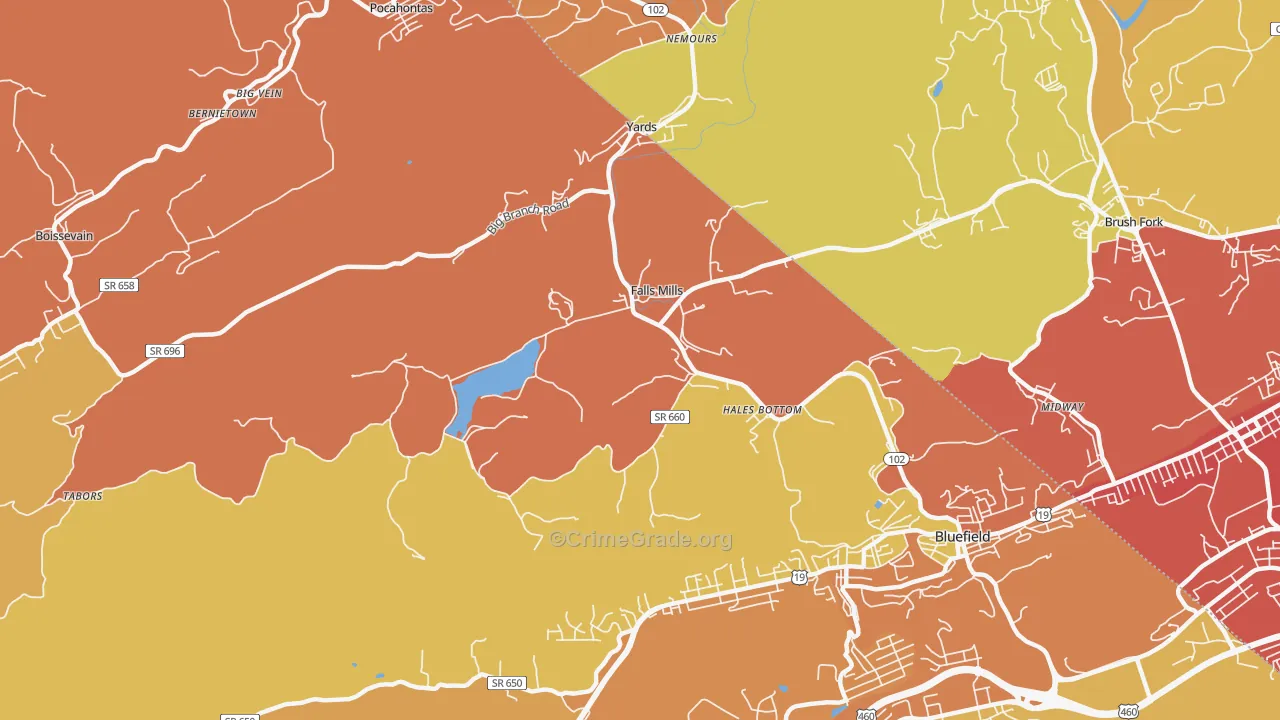 Falls Mills, VA Map of Murder Rates