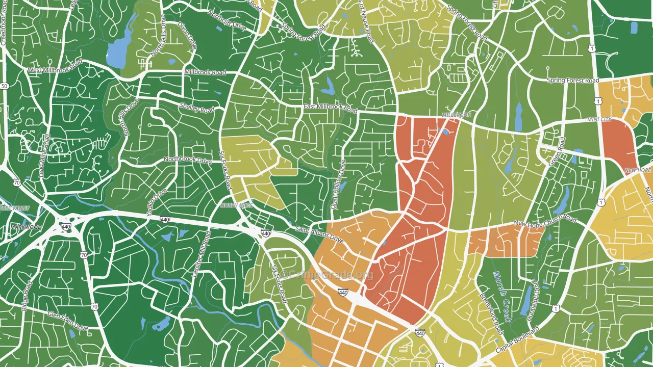 Falls of Neuse, Raleigh, NC Map of Murder Rates