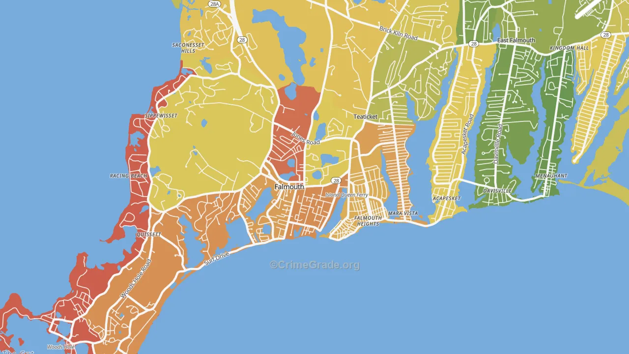 Falmouth, MA Map of Murder Rates