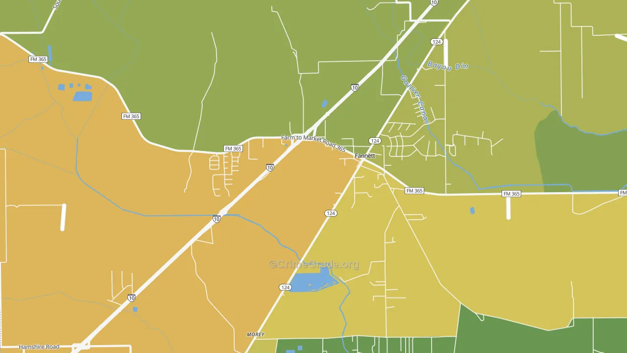 Fannett, TX Map of Murder Rates
