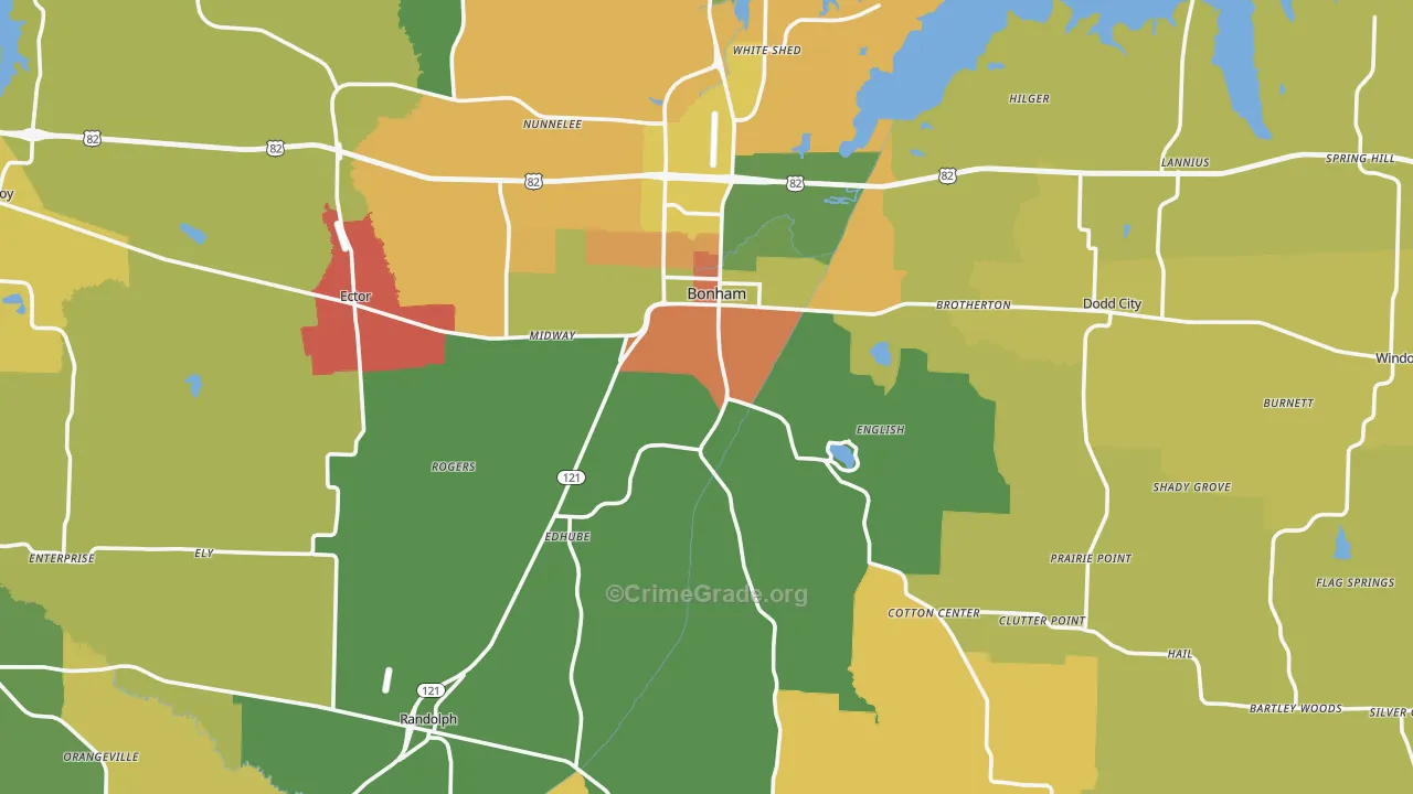 Fannin County, TX Map of Murder Rates
