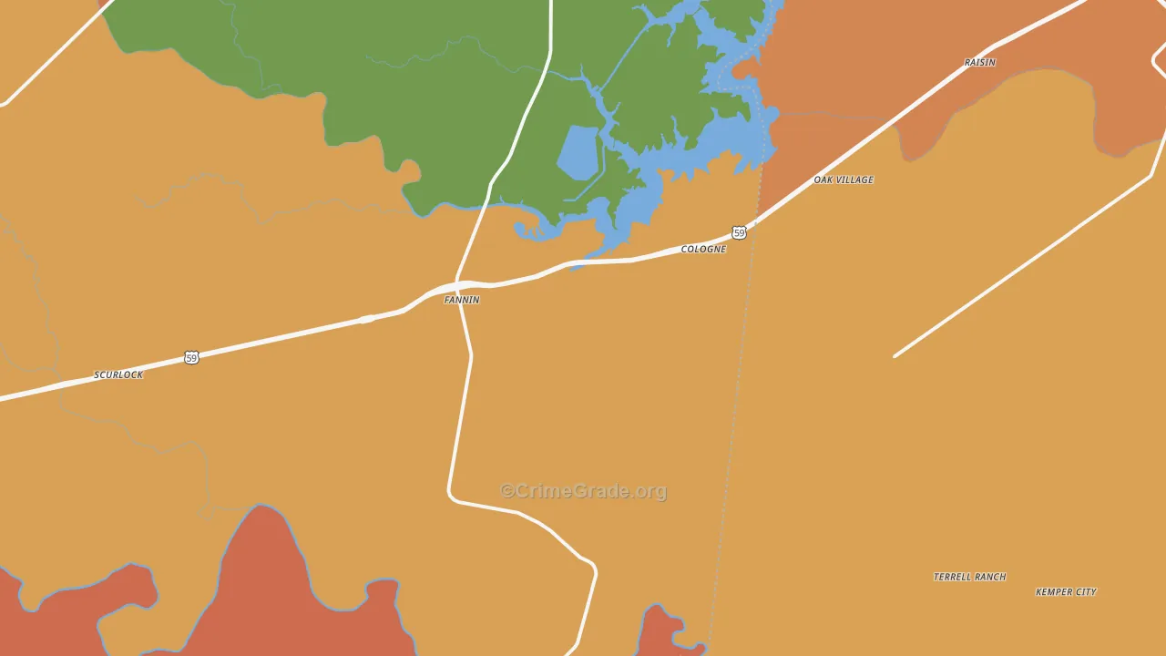 Fannin, TX Map of Murder Rates