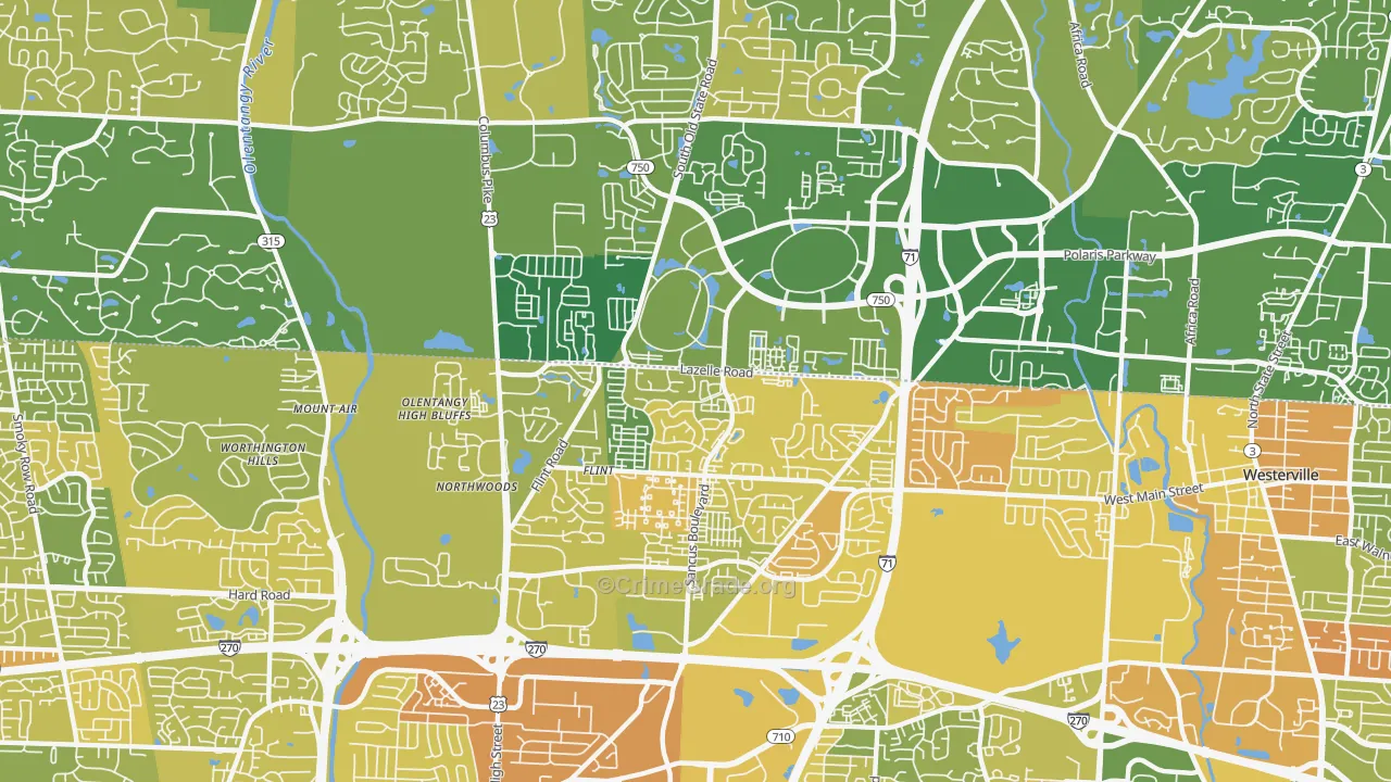 Far North, Columbus, OH Map of Murder Rates
