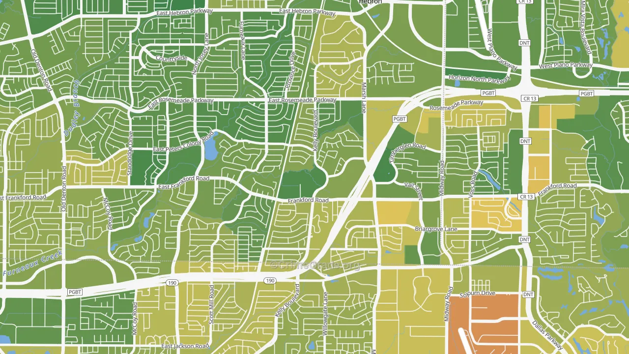 Far North Dallas-Carrollton, Carrollton, TX Map of Murder Rates
