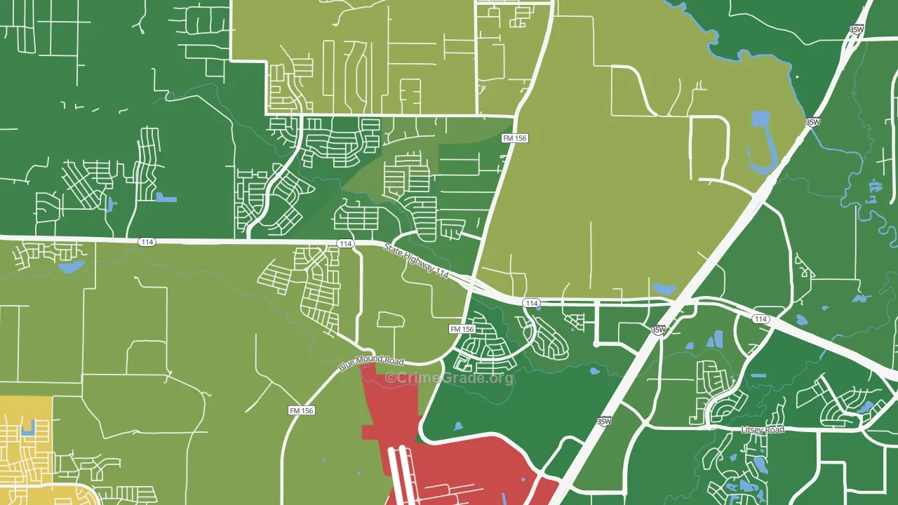 Far North Dallas-Justin, Justin, TX Map of Murder Rates