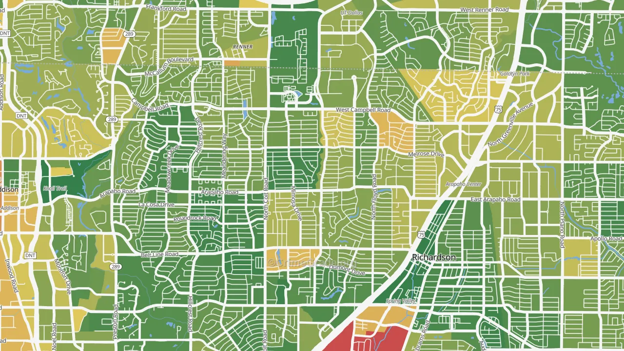 Far North Dallas-Richardson, Richardson, TX Map of Murder Rates