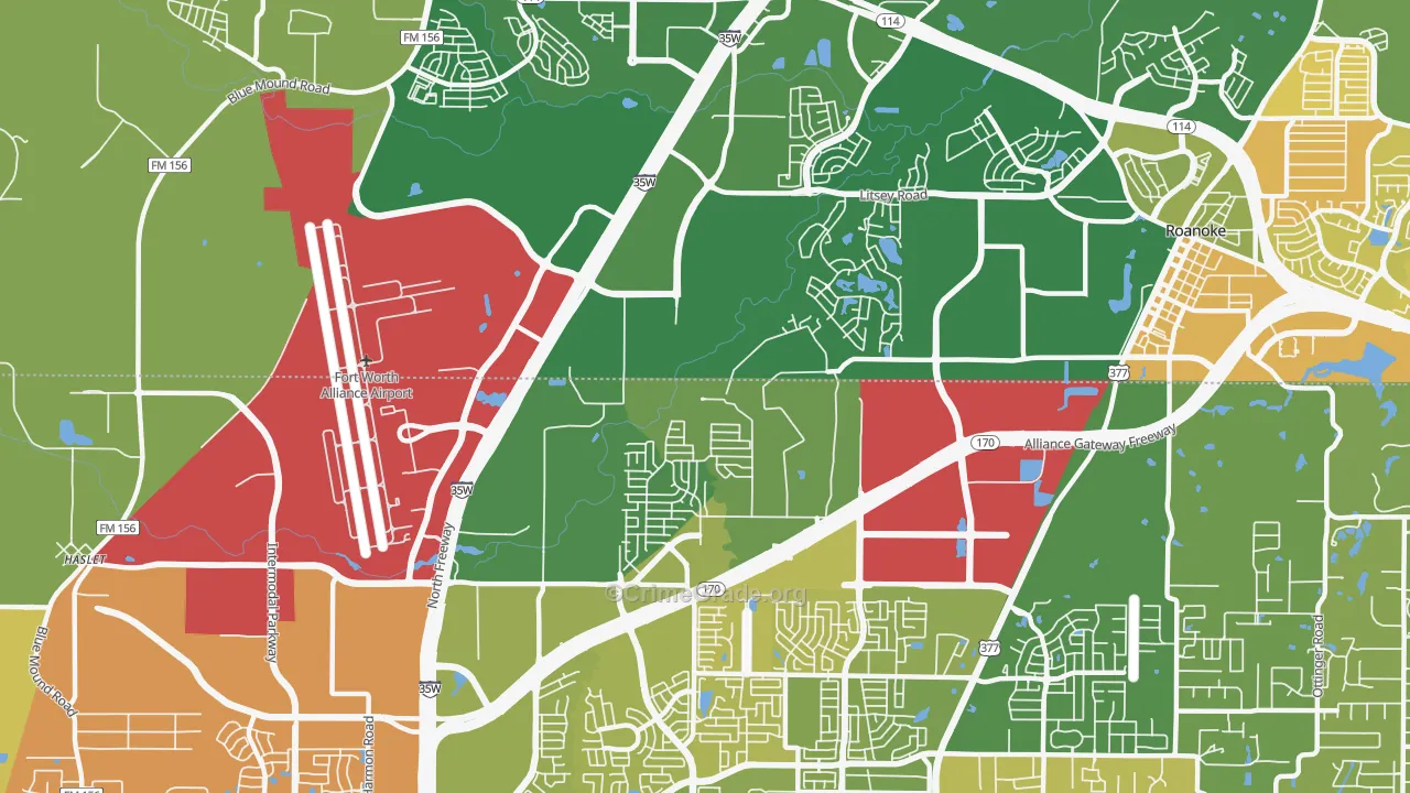 Far North Dallas-Roanoke, Roanoke, TX Map of Murder Rates